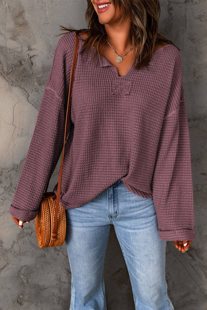 Waffle Knit Loose Long Sleeve Top