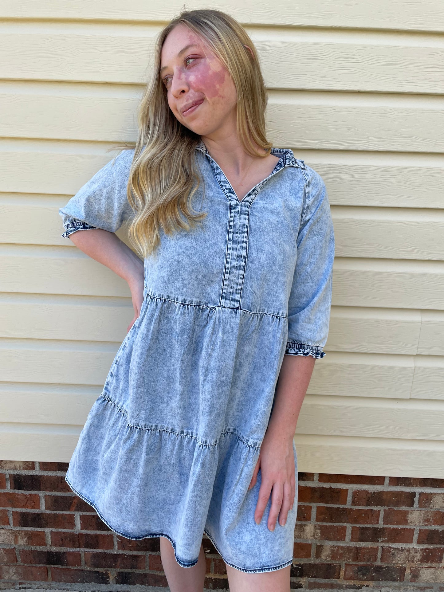 Denim Light Wash Half Sleeve Dress