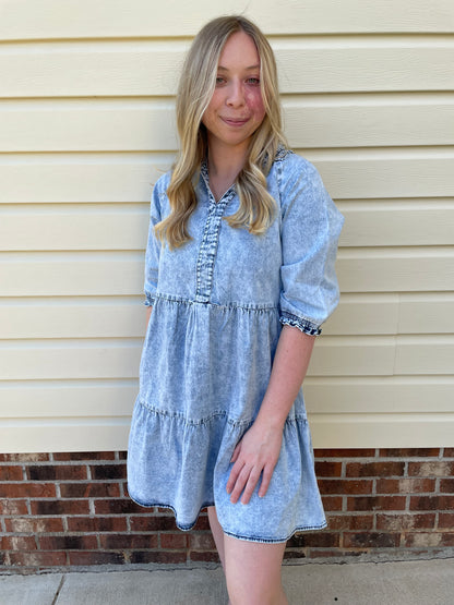 Denim Light Wash Half Sleeve Dress