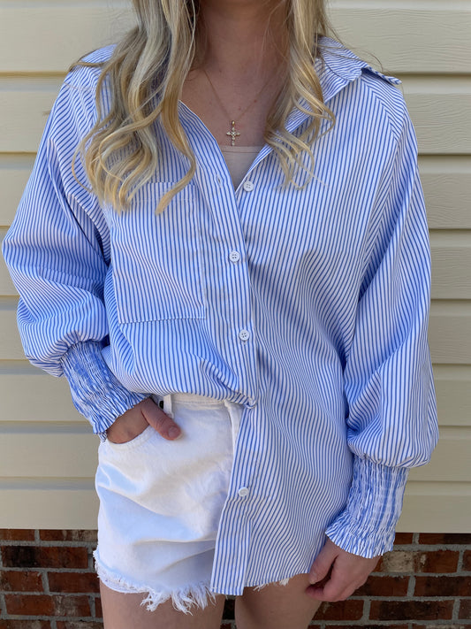 Light Blue Striped Boyfriend Shirt