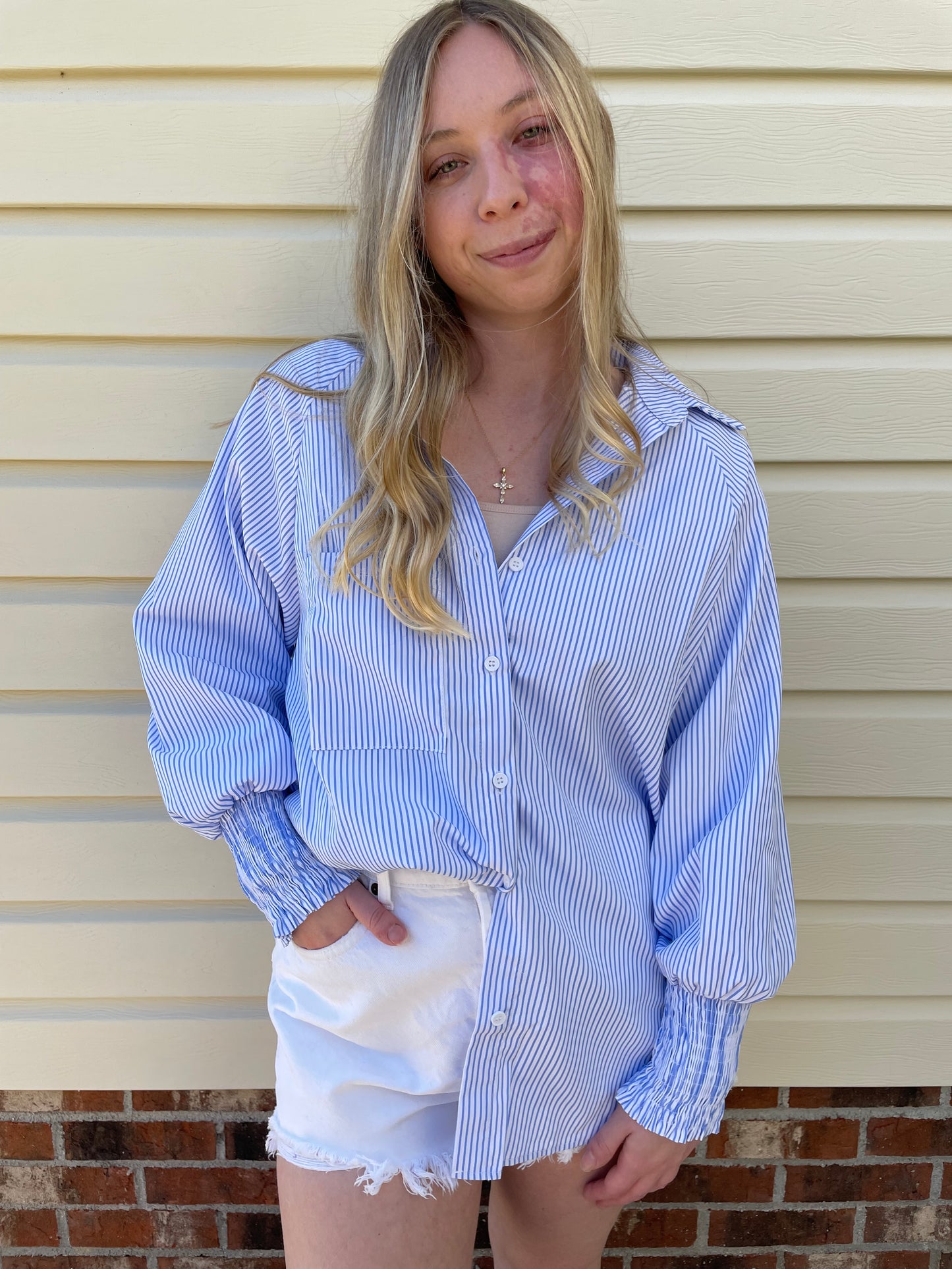 Light Blue Striped Boyfriend Shirt