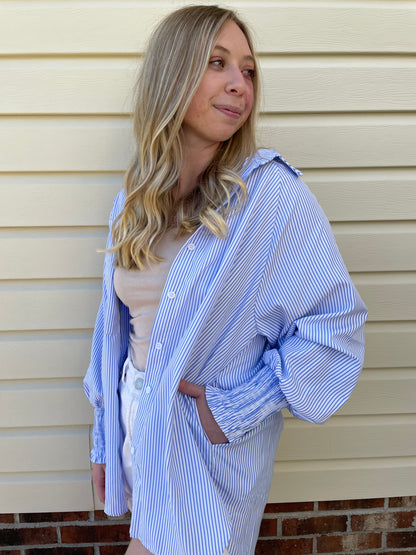 Light Blue Striped Boyfriend Shirt