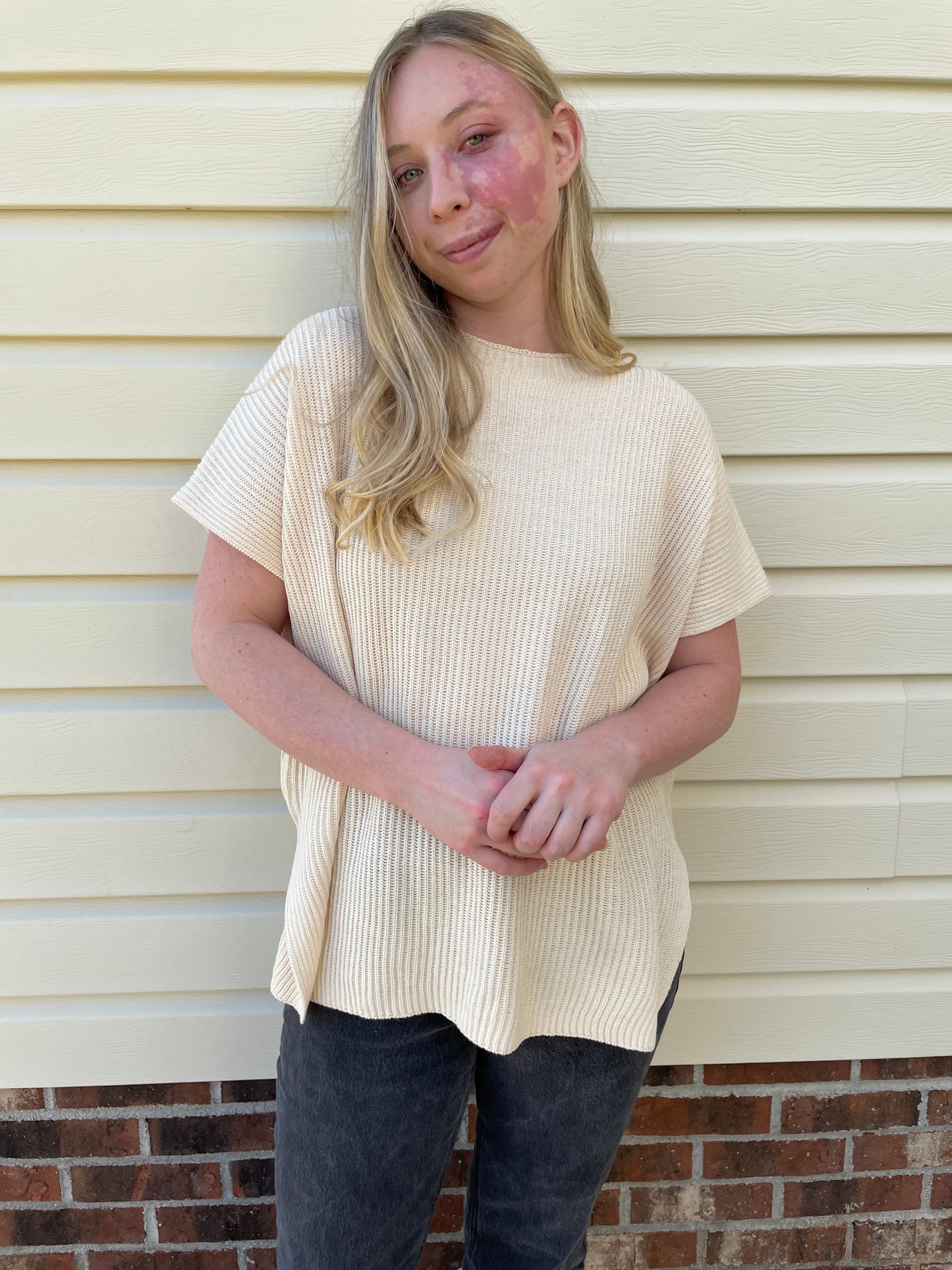 Short Sleeve Side Slit Oversized Sweater