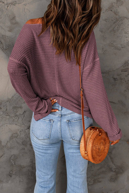 Waffle Knit Loose Long Sleeve Top